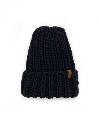 Klasyczna czarna czapka oversize z grubej wełny, Holy Alpaca Knit