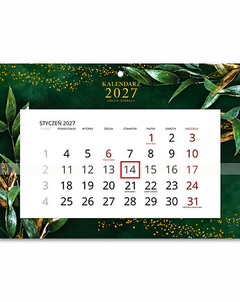 Kalendarz Ścienny Pojedynczy 2027 Green Sparkle A4, Planerum