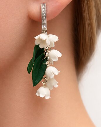 Kolczyki konwalie z liścikami. Glina polimerowa. Srebro próby 925, MariaPolymer