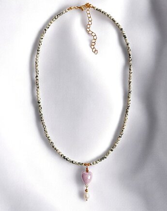 Naszyjnik : jaspis dalmatyński, serce ceramiczne, perła, kaktusia