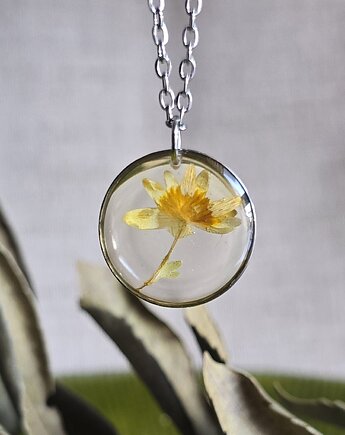 Wieczne kwiaty srebrny wisiorek dziki kwiat suszony prawdziwy, zkwiatem