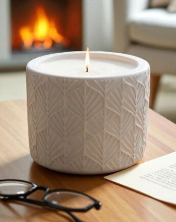 Świeca sojowa  w naczyniu gipsowym SIMPLE WHITE, inspirowana La vie est belle, Oyka Candle