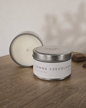 Świeca sojowa zapachowa Ciemna Czekolada 200 g w puszce, Malvhome