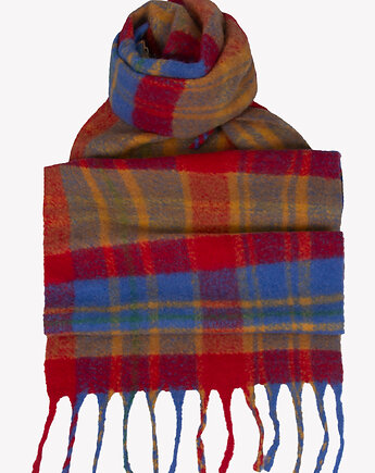 Szal czerwony w kratę z frędzlami 40x200 cm, ALLORA BE UNIQUE