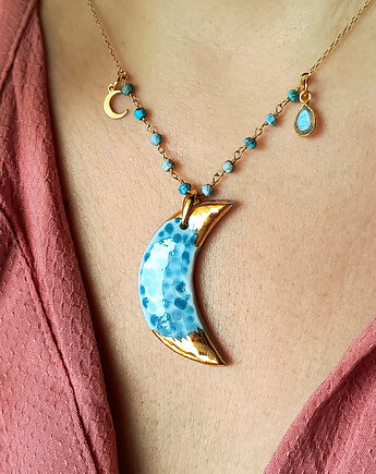 Naszyjnik pozłacany Księżyc Błękitny z Labradorytem Kolekcja Parian, ZIĘBA