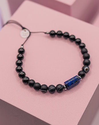 Bransoletka Męska z Lapisem Lazuli i Onyksem, w hand works