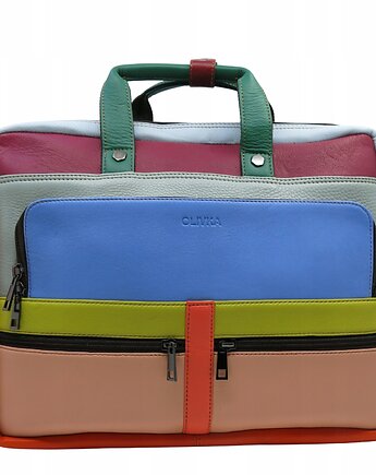 Aktówka torba na laptopa skórzana rączki regulowany pasek kieszenie OLIVKA, Olivka Warsaw