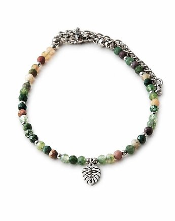 MONSTERA delikatna bransoletka z kamieni - agat indyjski - liść monstery, Greenmoon Handmade