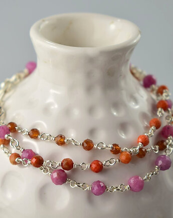 Rubin, koral i granat - srebrna bransoletka, Sunflower Kornelia Kubinowska