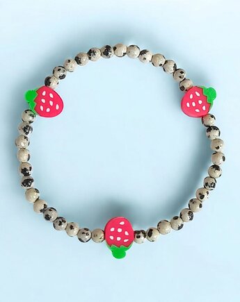 Truskawkowa bransoletka : jaspis dalmatyński : bransoletka na rękę, kaktusia