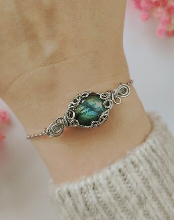 Bransoletka Labradoryt stal chirurgiczna handmade wirewrapping, byNostawen