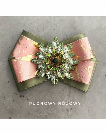 Oliwkowa Brosza z różem  z ogromnym kwiatem, Pudrowy Różowy