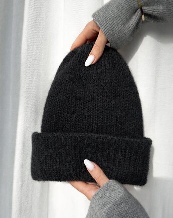 Czapka Mila beanie czarna  podwójne ocieplenie baby alpaka wełna merino, GANGSTA KNIT