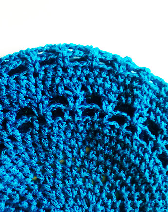 Unikatowa ażurowa czapka w kolorze turkusowym. ., Ula Raclawska