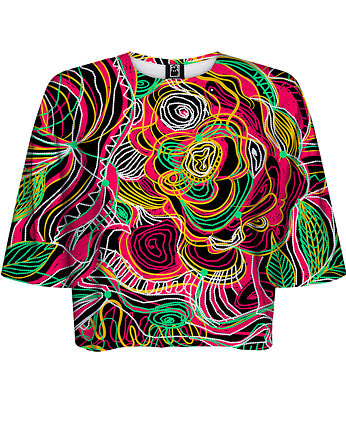 DR.CROW T-shirt Krótki CROP Drawn Flowers, DrCrow