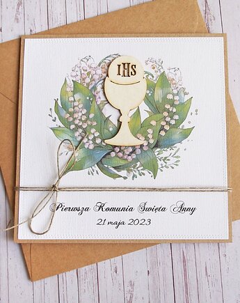 Kartka, PERSONALIZACJA : konwalie : I Komunia Święta : KONWALIE : IHS, kaktusia
