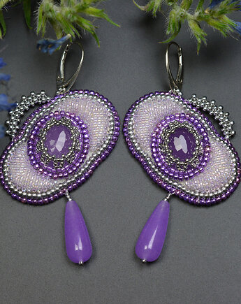 Fraoigh, kolczyki z agatem i jadeitem, haft koralikowy, Sol