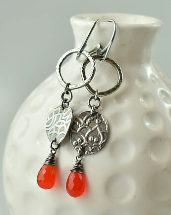 Imperfect - srebrne kolczyki z karneolem, Sunflower Kornelia Kubinowska