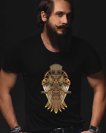 Koszulka organiczna z nadrukiem Steampunk Owl, ART ORGANIC