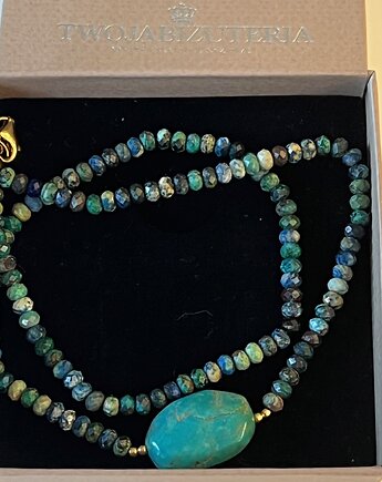 NASZYJNIK  z naturalnych kamienii - chryzokola i turkus MOC i Energia, Ade Art