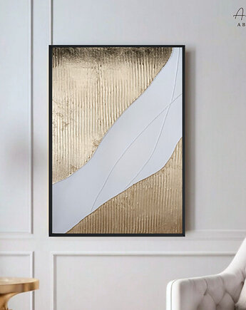 ZŁOTO Abstrakcyjny obraz strukturalny ze złotem, ręcznie malowany, 70x50 cm, Anna Jatczak Art