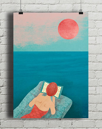 Plakat Nad morzem z książką, minimalmill