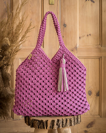 Makramowa torebka Beach Bag M orchidea, Poplecione Makramy