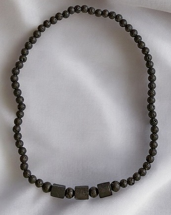 Naszyjnik MĘSKI : czarny turmalin & lawa, kaktusia