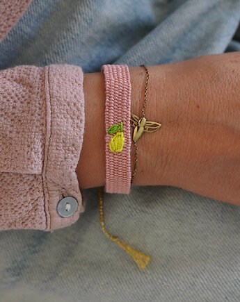 Tkana bransoletka z haftowaną cytrynką, Słońcem Tkane