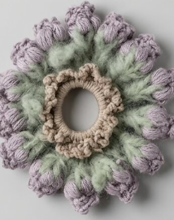 Wełniana tulipankowa scrunchie, fumi knits