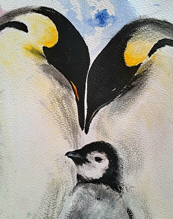 Unconditionally obraz Akwarela A3 Pingwiny Miłość Macierzyństwo, kkjustpaint Karolina Kamińska