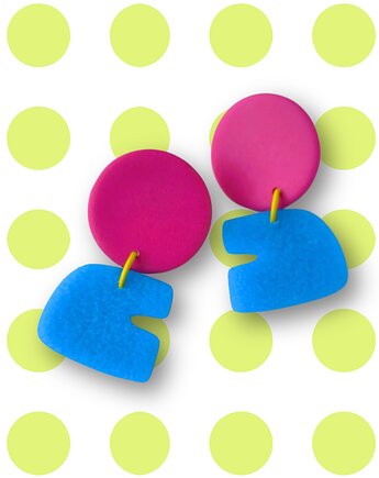 Geometryczne kolczyki- OU lazur/fuksja, sploteka