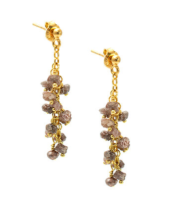 Kolczyki z naturalnymi diamentami, różowe diamenty, pozłacane srebro 925, Yamira Art Studio