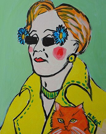 Obraz  fowizm dama babcia z kotkiem, alice oil on canvas