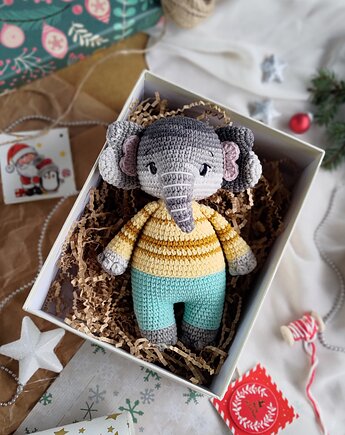 Maskotka słonik w pudełku, Zabawka na prezent, Prezent dla malucha, EcoToysByNastya