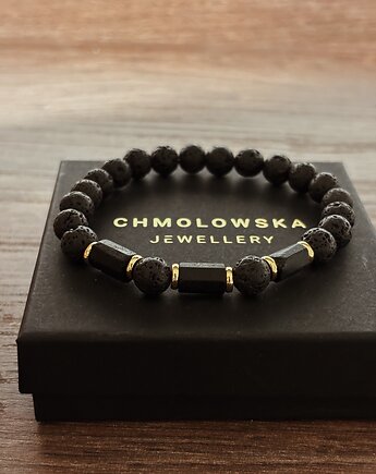 Bransoletka Męska Turmalin czarny i Lawa wulkaniczna, Chmolowska Jewellery