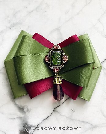 Brosza z artystyczną ozdobą, zielonym kryształkiem New, Pudrowy Różowy