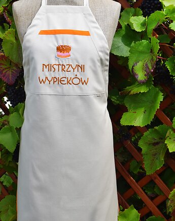 Fartuch Kuchenny bawełniany beżowy haftowany MISTRZYNI WYPIEKÓW -  PREZENT, Wyszywane