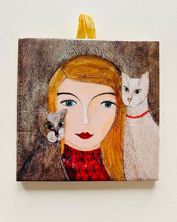 Kafle ceramiczne - kobieta i koty, KAFLA