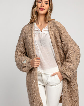 Ażurowy kardigan oversize F1971 latte, FOBYA