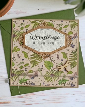 Wszystkiego najlepszego : las : leśna kartka handmade, kaktusia