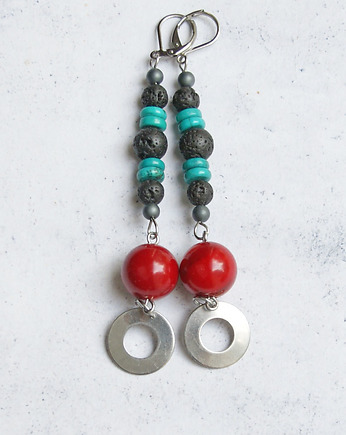 Unikatowe kolczyki : koral, turkus, lawa, kaktusia