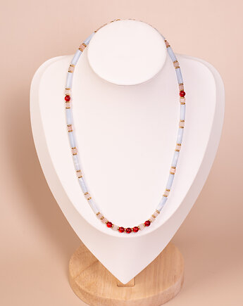 Naszyjnik z chalcedonem i czerwonym bursztynem, Amber by Baco
