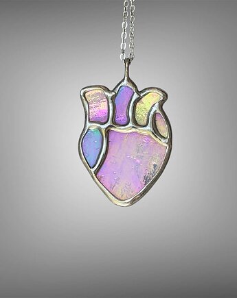 Wisiorek Naszyjnik szklany witraż Anatomiczne Serce / Serduszko Rainbow