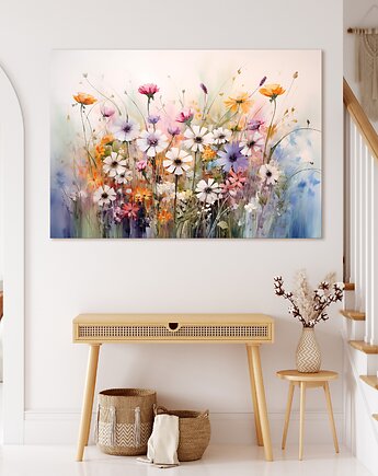 Obraz na płótnie - Kolorowe kwiaty - 100x70 cm  (1-0327), raspberryEM