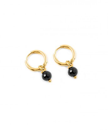 Ochronny czarny Turmalin - kolczyki koła z pozłacanej stali szlachetnej, Kulka Bransoletki