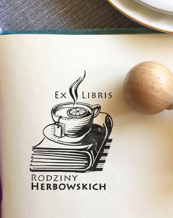 Stempel Ex libris Herbata i książka, Malu Studio