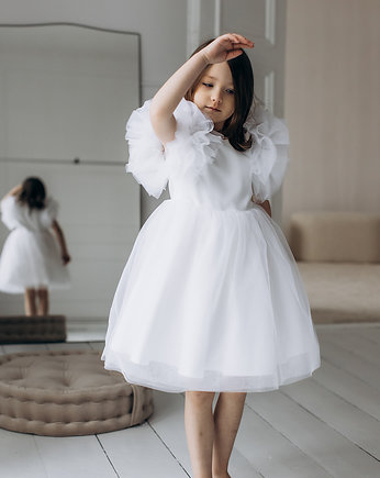 Sukienka z tiulem LILY, biała, mala bajka
