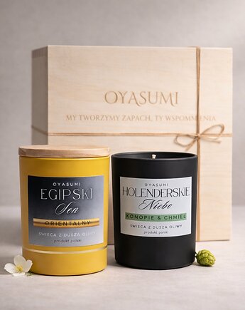 Zestaw prezentowy 2 świec z oliwek, orient i cytrusy, Gentleman Oyasumi, Oyasumi
