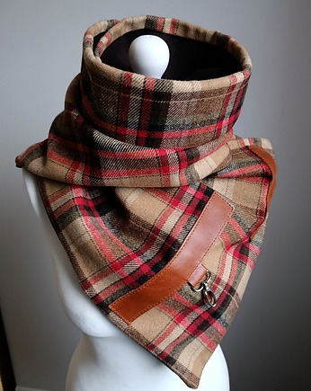 Szal, Komin, chusta - Krata - brązowy i czerwony, Green Sheep